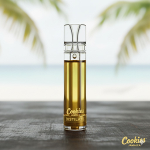 Distillate vape oil in a clear cartridge highlighting purity and clarity.