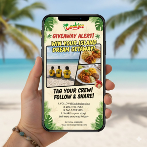Cookies Jamaica giveaway announcement displayed on social media