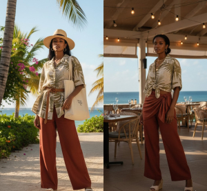 Island streetwear outfit transitioning from daytime to night