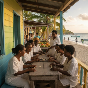 Caribbean lifestyle scene showing Jamaican community and island living
