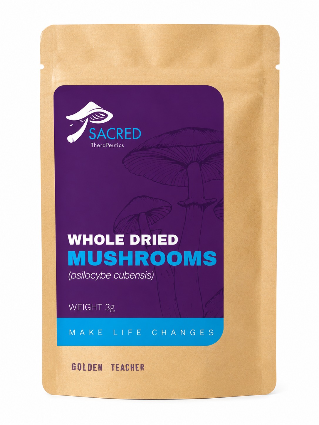 Psacred TheraPeutics — Whole Dried Mushrooms (Golden Teacher)3g | Psilocybe Cubensis